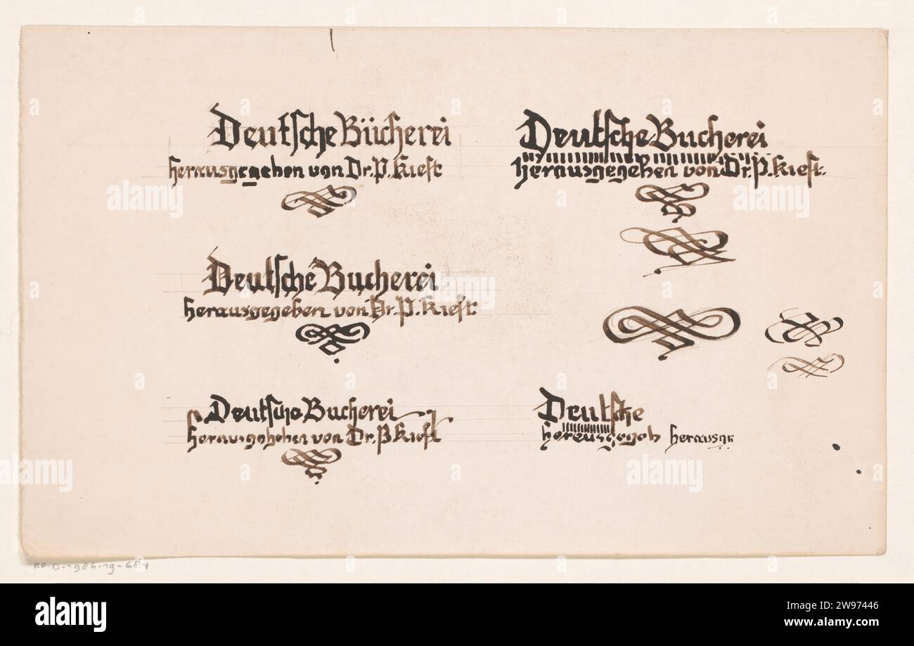 Conception de lettre pour un livre publié par Dr. P. Kieft, Reinier Willem Petrus de Vries (1874-1953), 1884 - 1952 papier à dessin. encre. brosse à crayons Banque D'Images