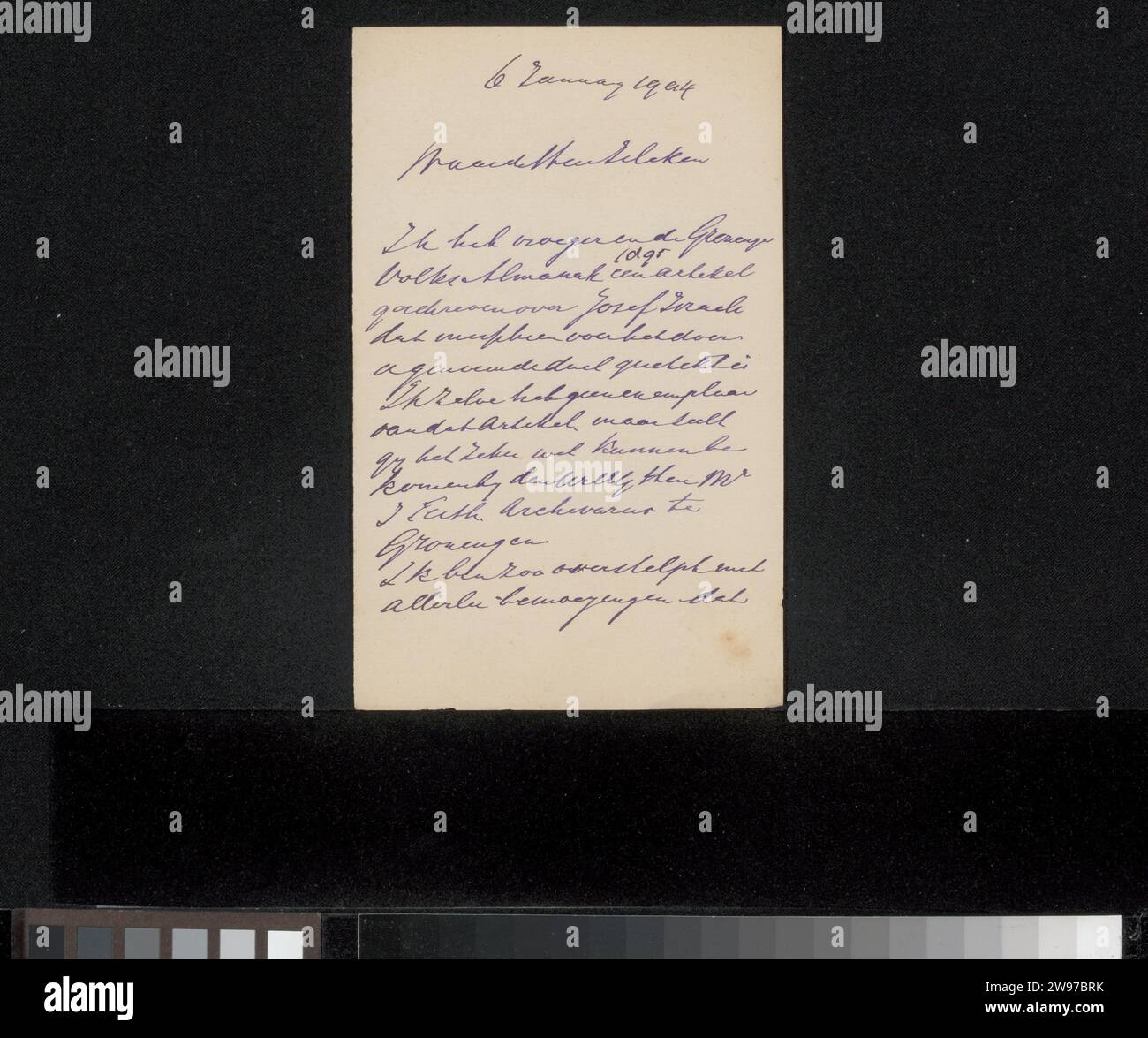 Lettre à Philip Zilcken, 1904 papier à lettres. écriture à l'encre (procédés) / stylo imprimé Banque D'Images