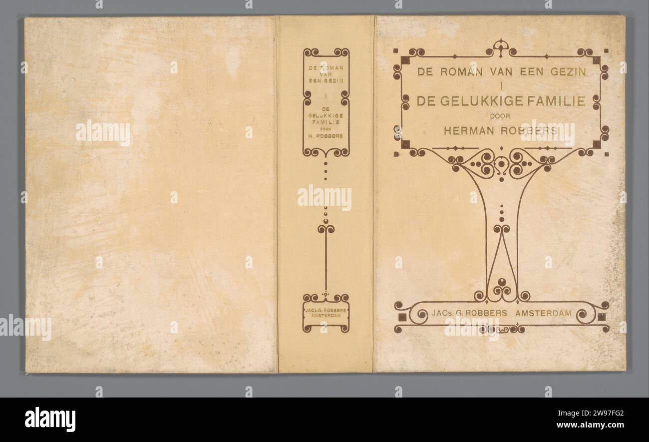 Bande de livre pour : Herman Robbers, le roman d'une famille I. De Happy Family, 1909, Anonyme, d'après Reinier Willem Petrus de Vries (1874-1953), 1909 reliure carton. ornements de blocs d'impression de lin (matériel)  art Banque D'Images