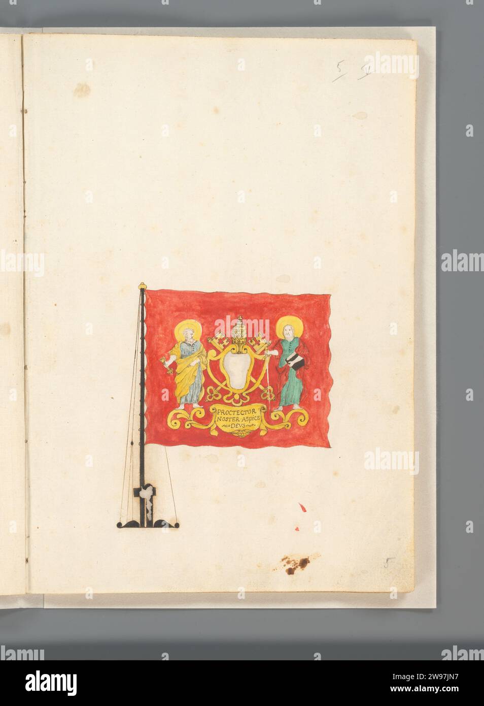 Drapeau papal, Anonyme, 1667 - 1670 dessin drapeau du pape avec un ...