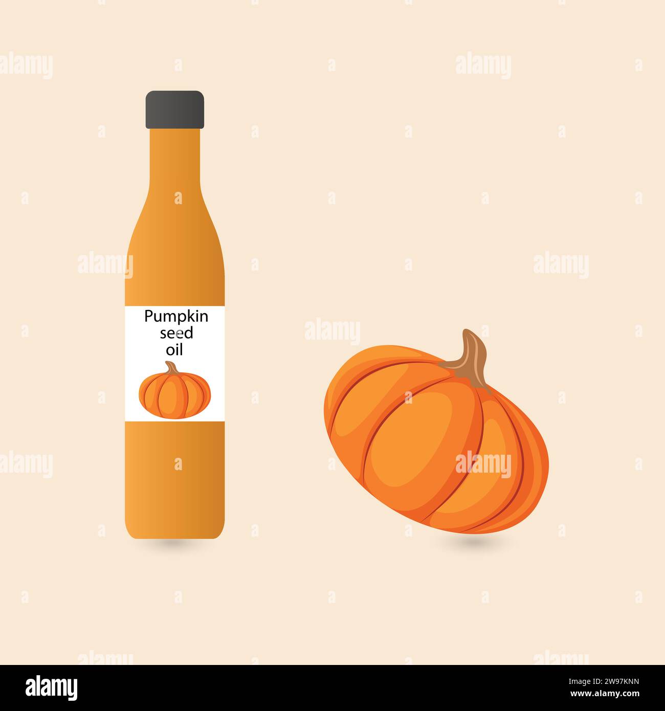 Huile de graines de citrouille dans une bouteille avec étiquette Illustration de Vecteur