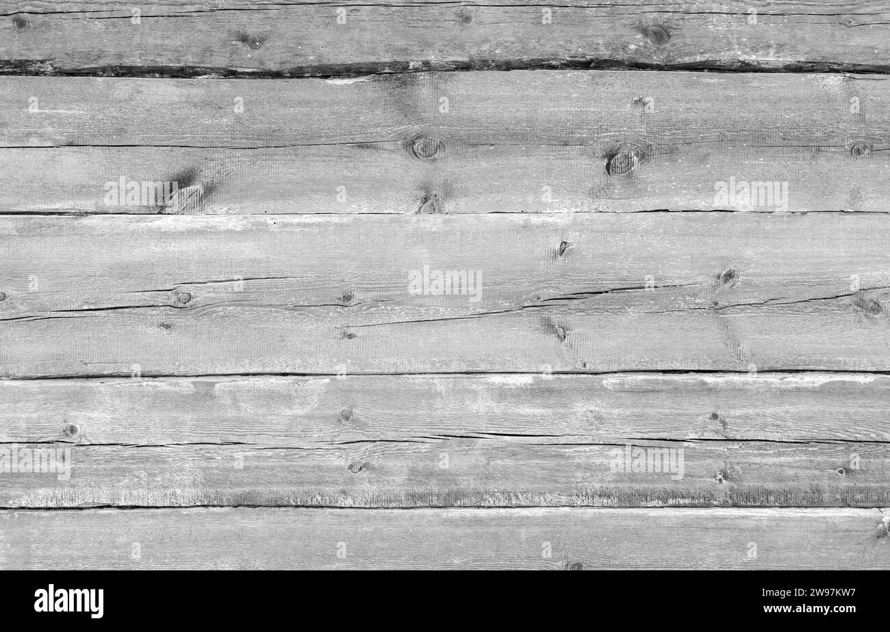 Vieux mur en bois gris, gros plan. Texture abstraite de fond noir et blanc Banque D'Images