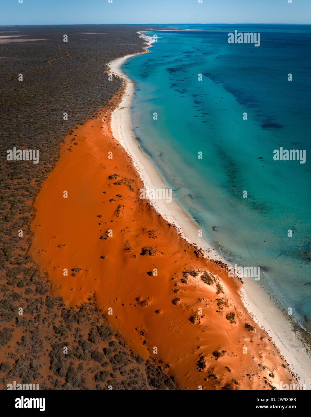 Une vue aérienne imprenable sur Shark Bay, Australie occidentale. Banque D'Images