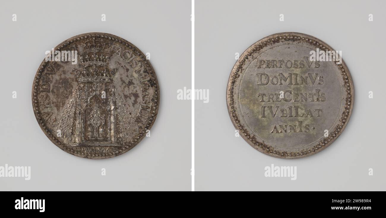 Commémoration de trois cents ans du miracle des méfaits maltraités à Bruxelles, Anonyme, médaille d'histoire 1670 Médaille d'argent. Devant : avec trois couronnes couronnées tabernacle dans lequel trois hosties sont affichées dans un affichage. Revers : inscription Bruxelles (éventuellement) argent (métal) coulant Bruxelles Banque D'Images