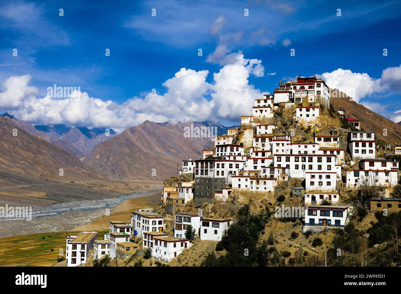 Le monastère clé dans l'Himalaya indien, dans la belle vallée de Spiti Banque D'Images