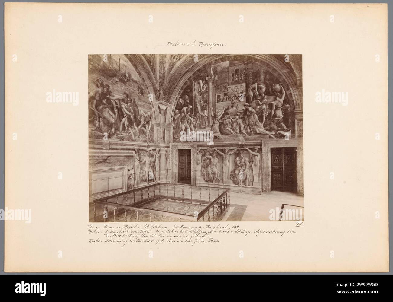 Borgo salle de pompiers à Het Vaticaan, c. 1875 - c. 1900 photographie Palais apostolique en carton. support photographique palais de tirage d'albumen. Peinture (y compris livre-enluminure, peinture miniature) (+ plâtre  arts) Palais apostolique Banque D'Images