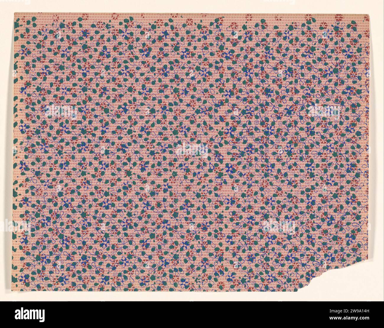 Feuille avec un motif d'étalement de fleurs stylisées, anonyme, c. 1900 - c. 1970 feuille avec un motif d'étalement de fleurs stylisées sur un stock de lignes en zigzag. papier. ornement d'impression au bloc d'encre (procédé d'impression en relief) dérivé de formes végétales Banque D'Images
