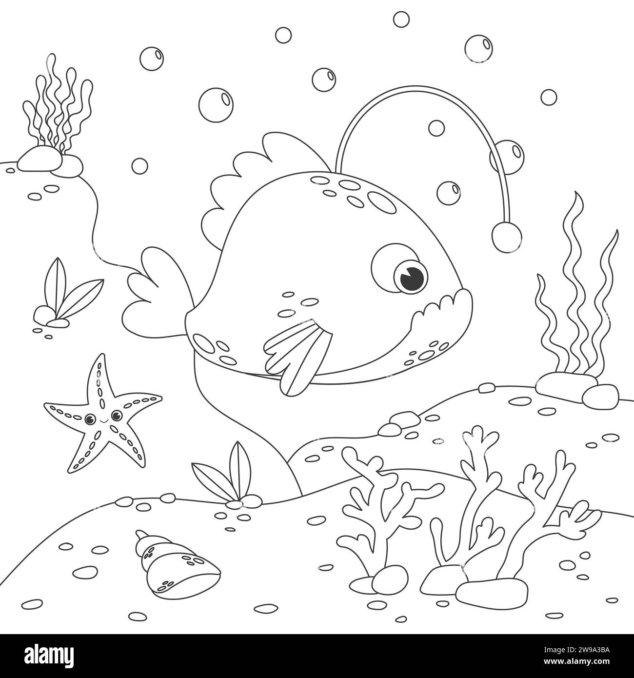 Livre de coloriage pour enfants avec divers poissons Banque D'Images
