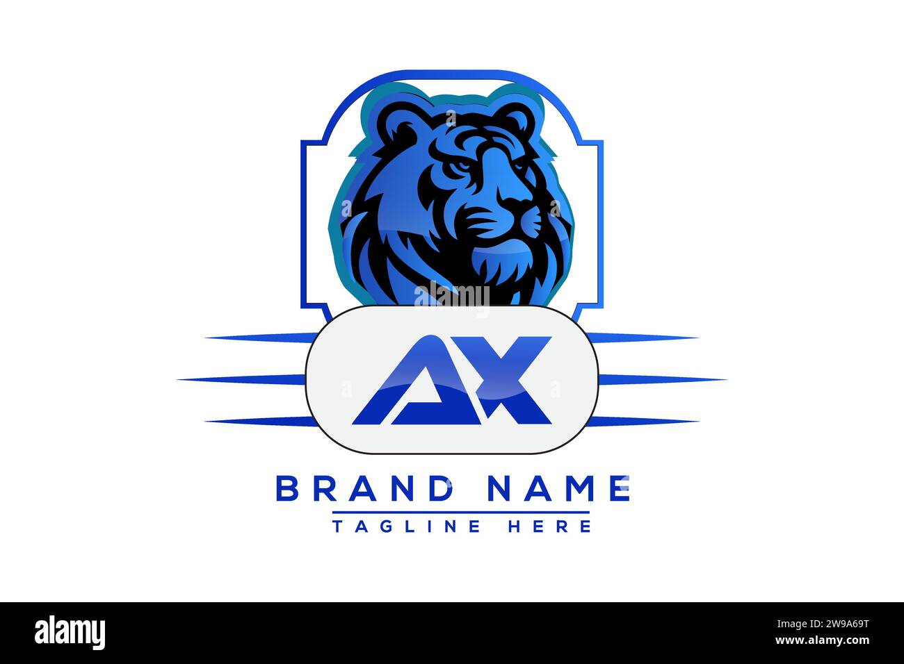 Logo AX Tiger Blue Design. Conception de logo de vecteur pour les entreprises. Illustration de Vecteur