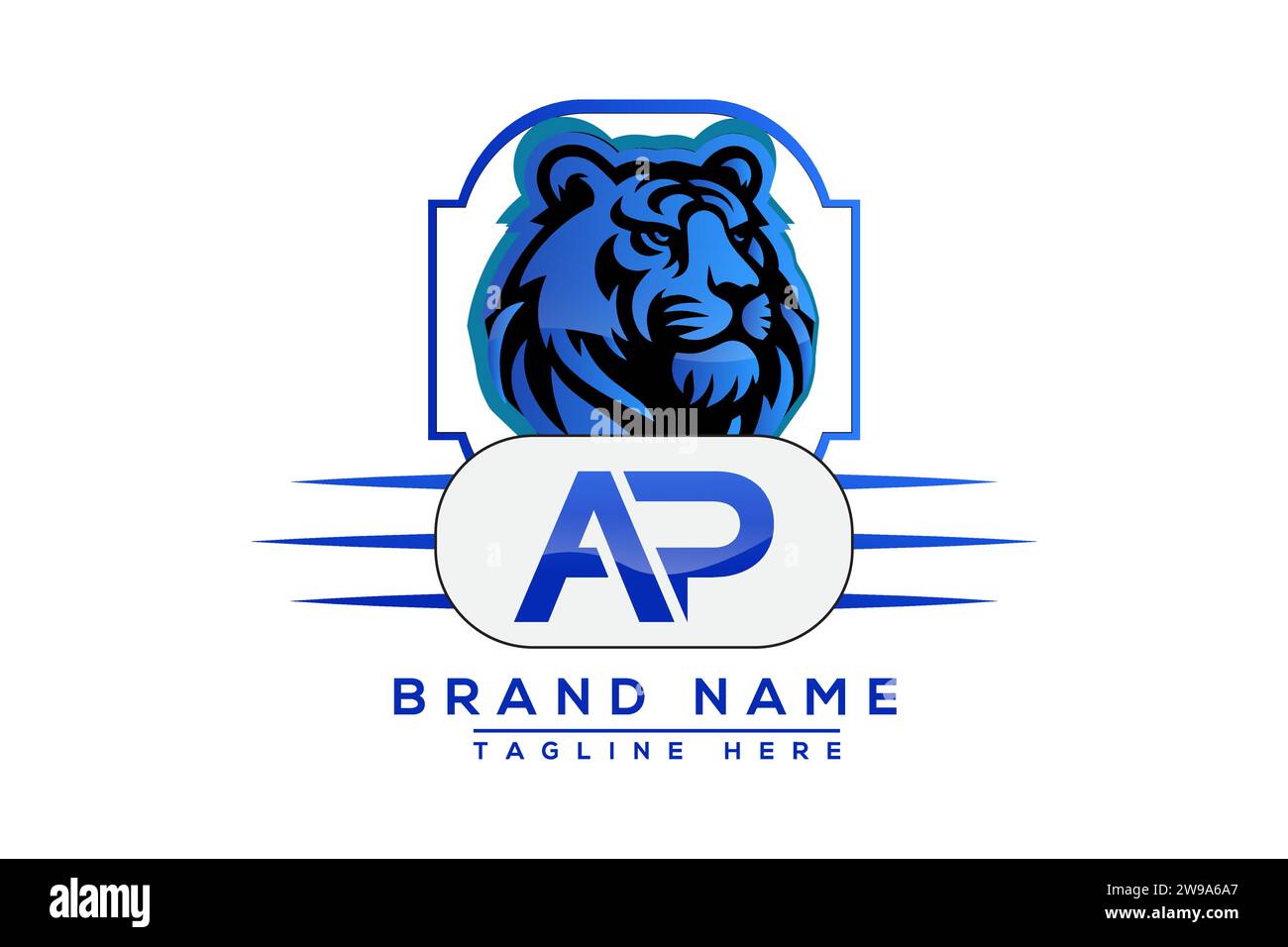 Logo AP Tiger bleu design. Conception de logo de vecteur pour les entreprises. Illustration de Vecteur