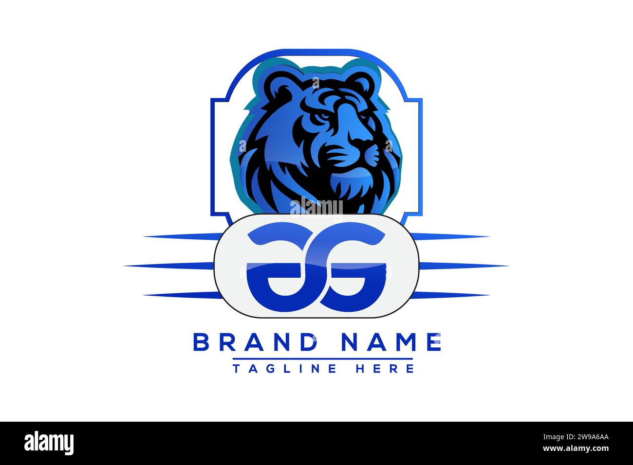 Logo AQ Tiger Blue Design. Conception de logo de vecteur pour les entreprises. Illustration de Vecteur