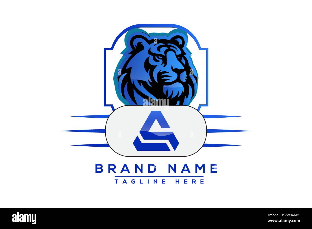 COMME logo Tiger Blue Design. Conception de logo de vecteur pour les entreprises. Illustration de Vecteur