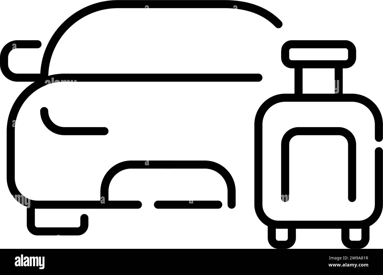 Voiture et bagages. Taxi aéroport ou voiture de location. Contour modifiable et parfait au pixel près Illustration de Vecteur