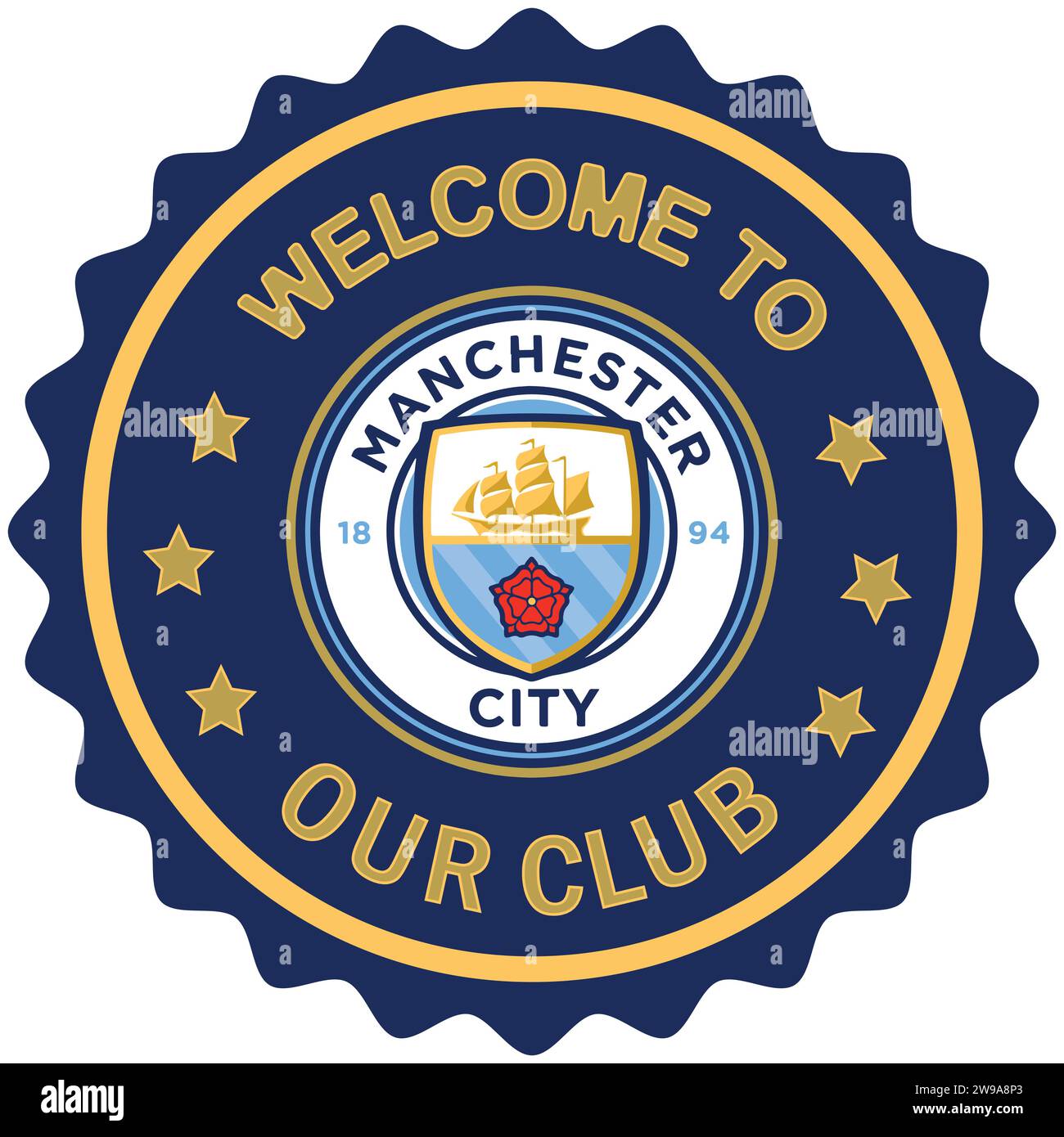 Bienvenue à Manchester City FC timbre coloré et sceau, club de football professionnel anglais Vector Illustration image modifiable abstraite Illustration de Vecteur