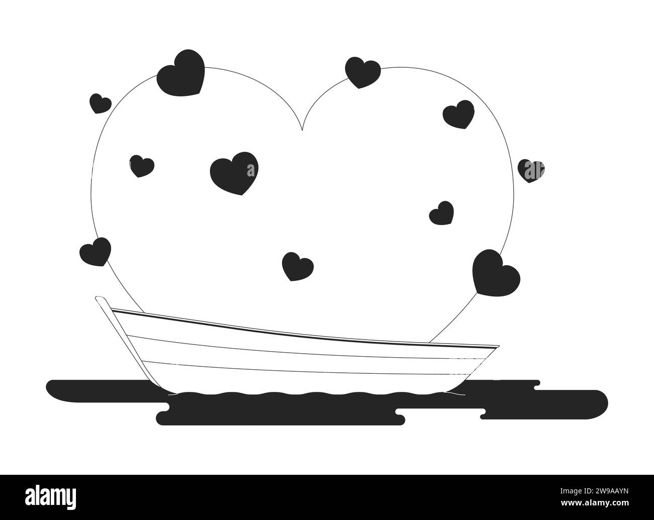 Date nuit sur bateau noir et blanc objet de dessin animé de ligne 2D Illustration de Vecteur
