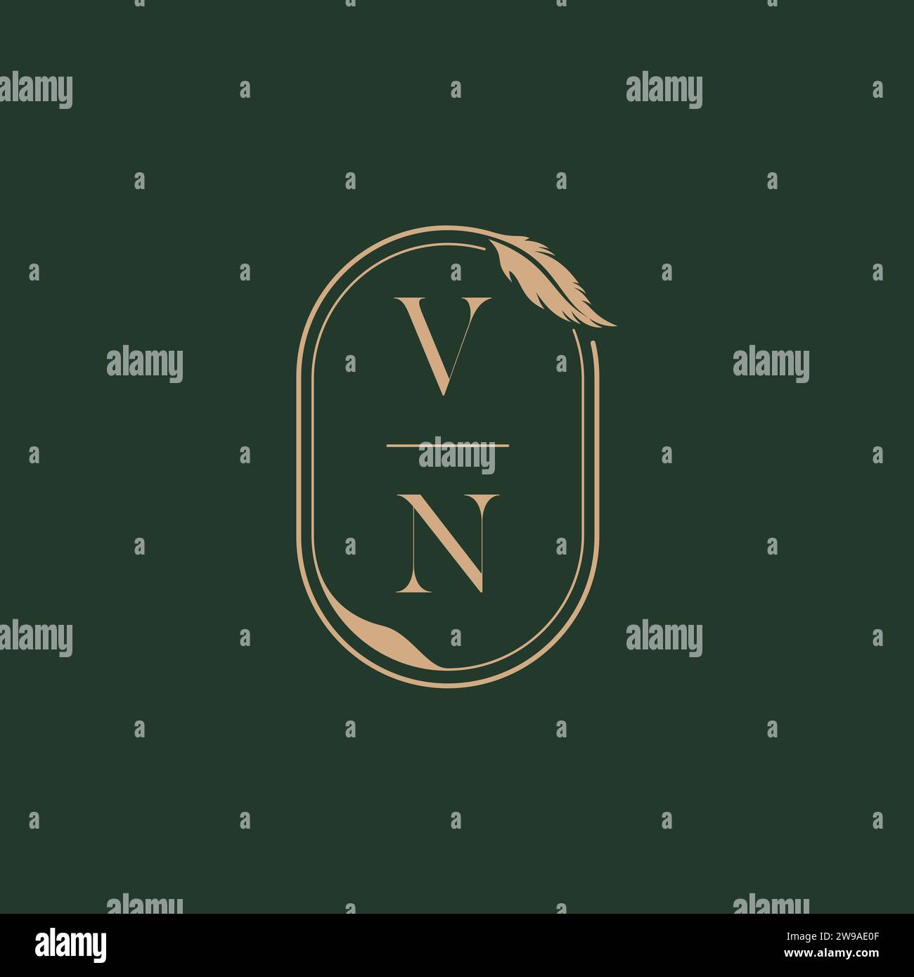 Idées de conception de logo de monogramme de mariage VN Feather concept comme inspiration Illustration de Vecteur