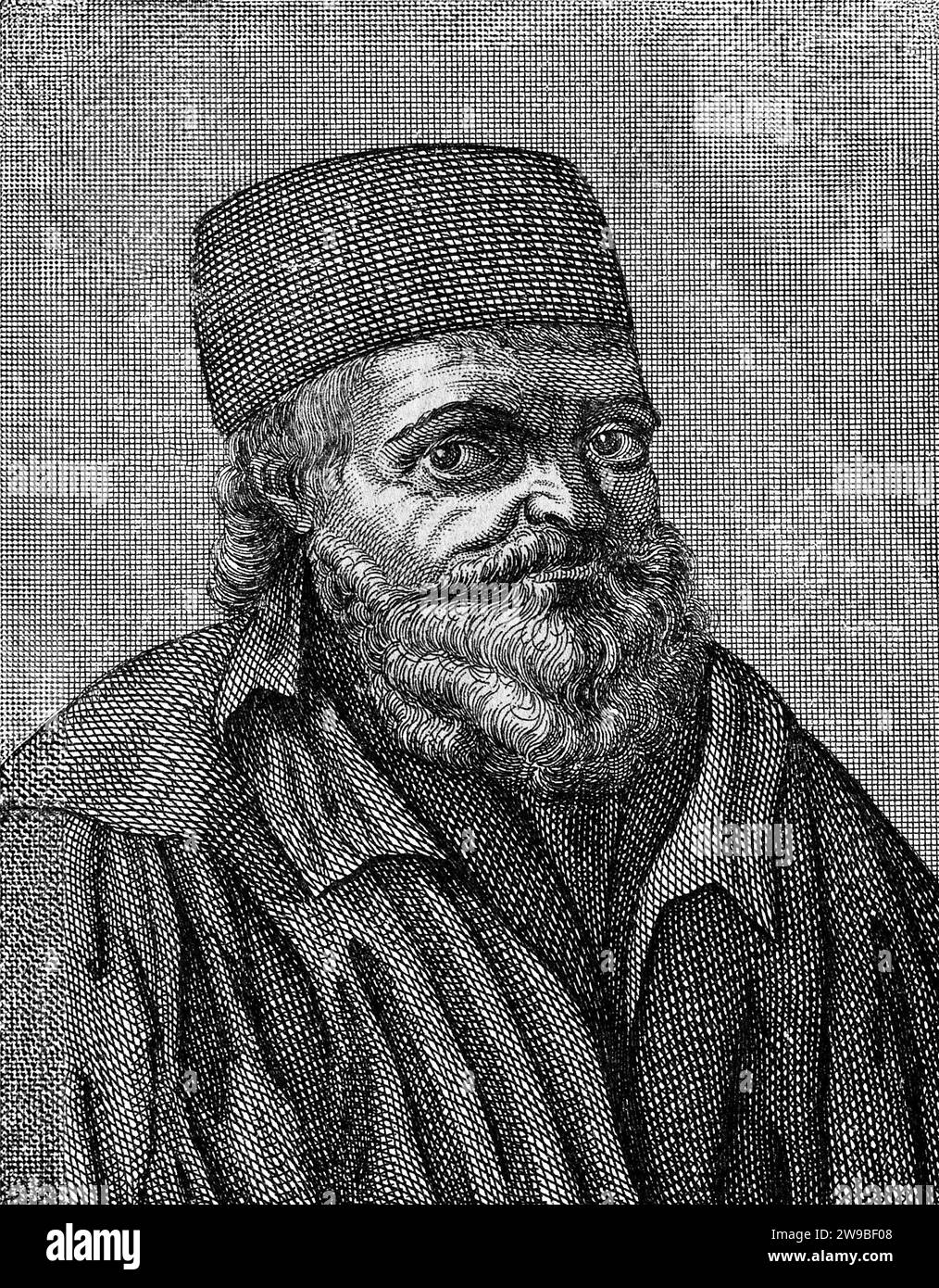 Nicolas Flamel. Portrait du scribe français, vendeur de manuscrits et alchimiste, Nicolas Flamel (c. 1330-1418), gravure au trait. Flamel est réputé pour avoir créé et découvert la pierre philosophale et avoir ainsi atteint l'immortalité. Banque D'Images
