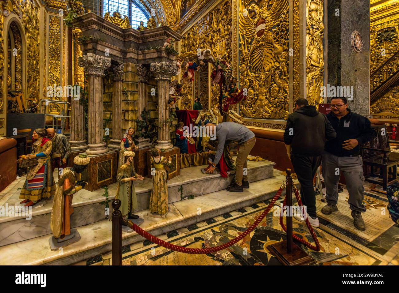 Mise en place d'une scène de nativité à St. Co-cathédrale de Jean à la Valette, Malte Banque D'Images