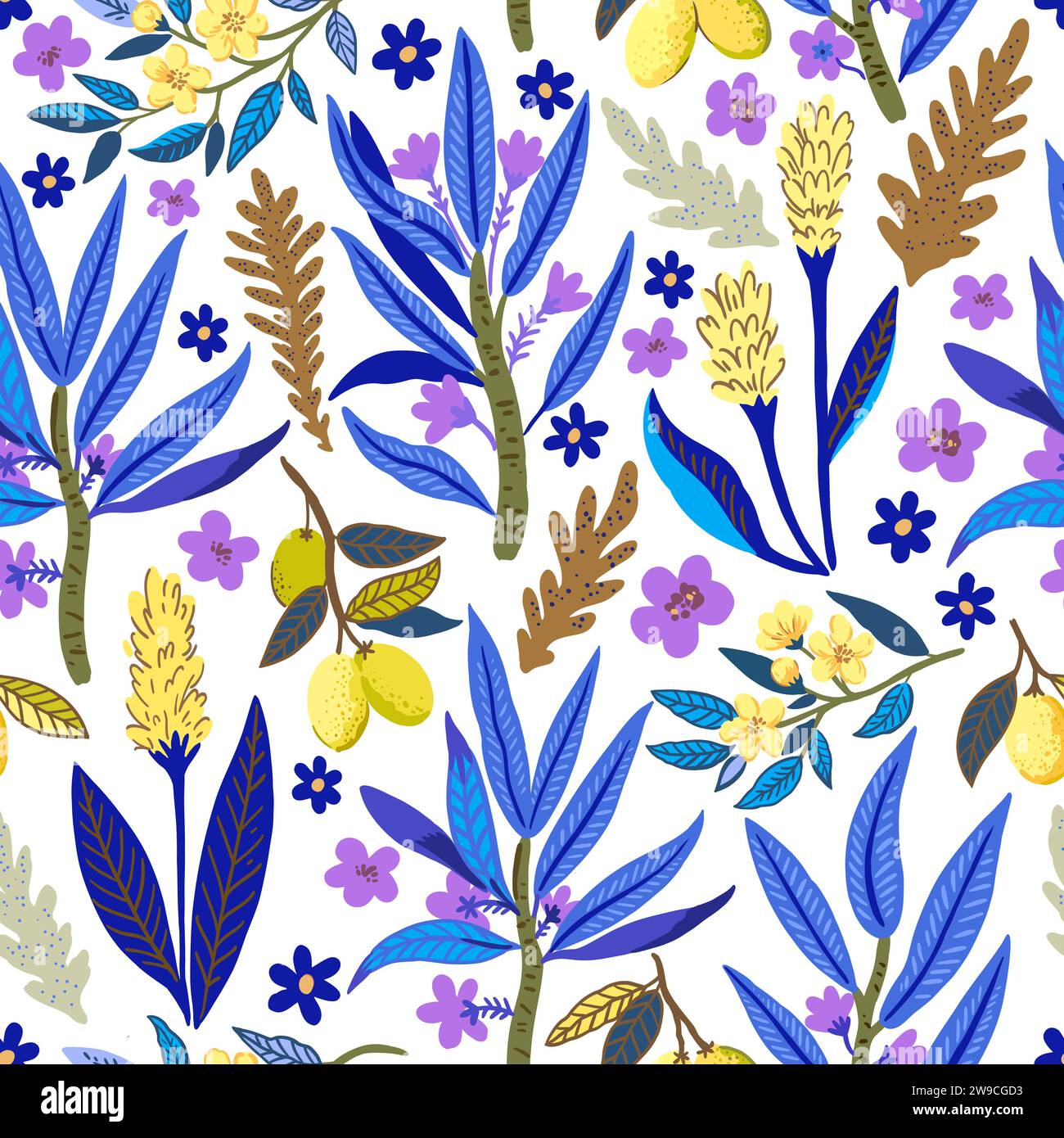 Motif sans couture avec des plantes tropicales stylisées et des fleurs. Illustration vectorielle Illustration de Vecteur