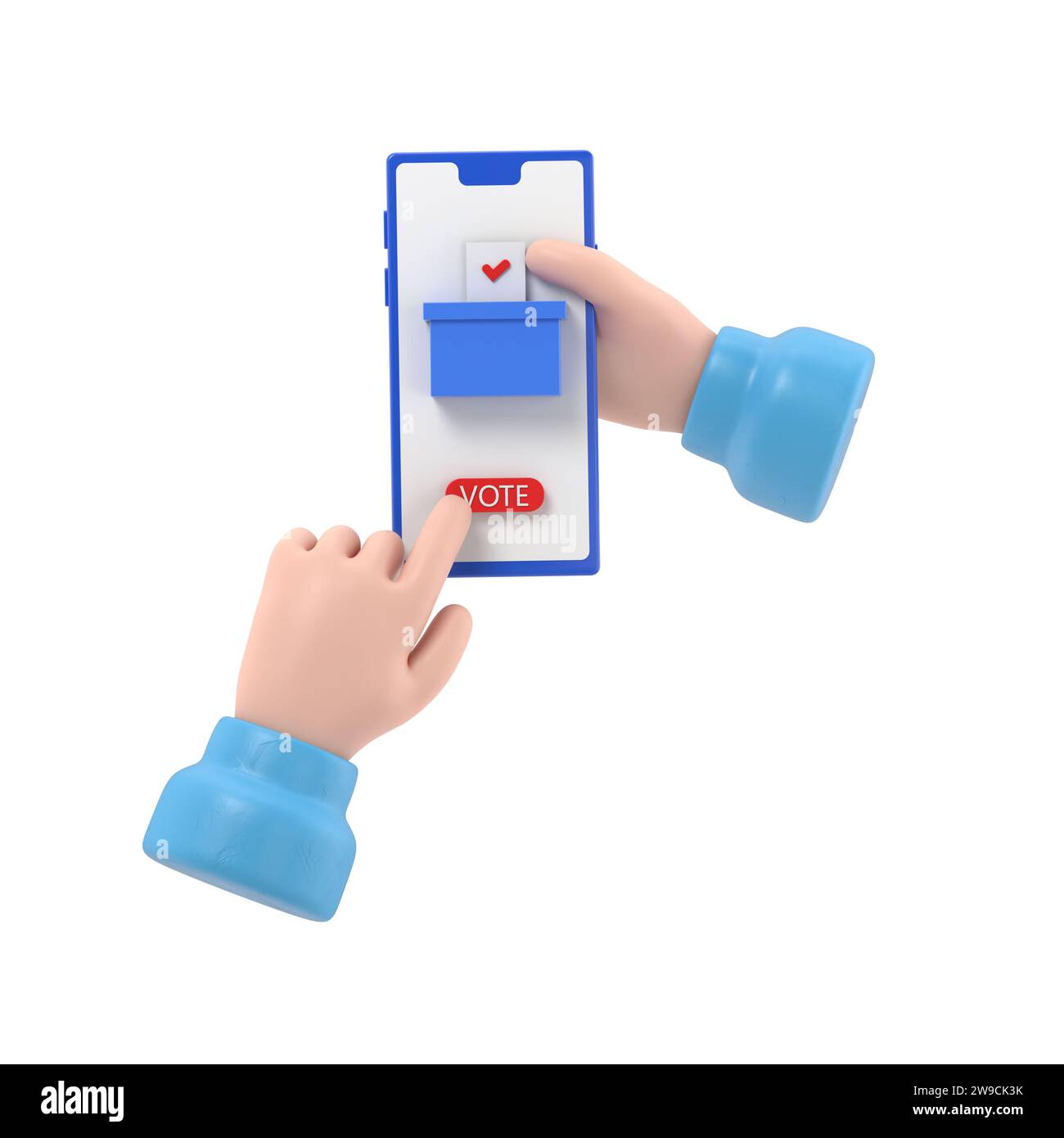 Concept de vote en ligne. style de conception isométrique d'illustration 3d. Un homme tient un smartphone dans sa main. Faites votre choix. Bulletin, met dans l'urne. El Banque D'Images