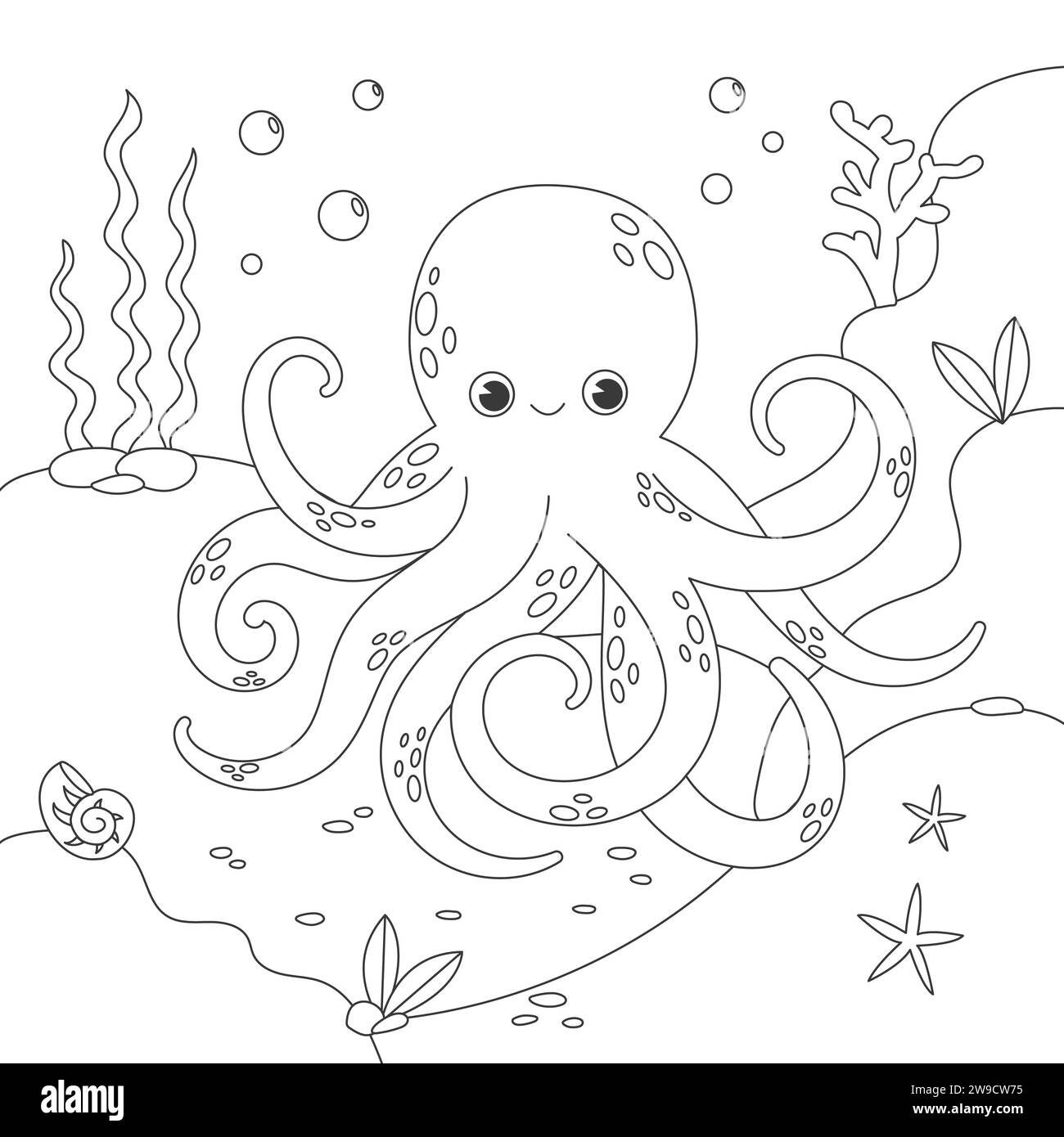 Livre de coloriage pour enfants avec poulpe Banque D'Images