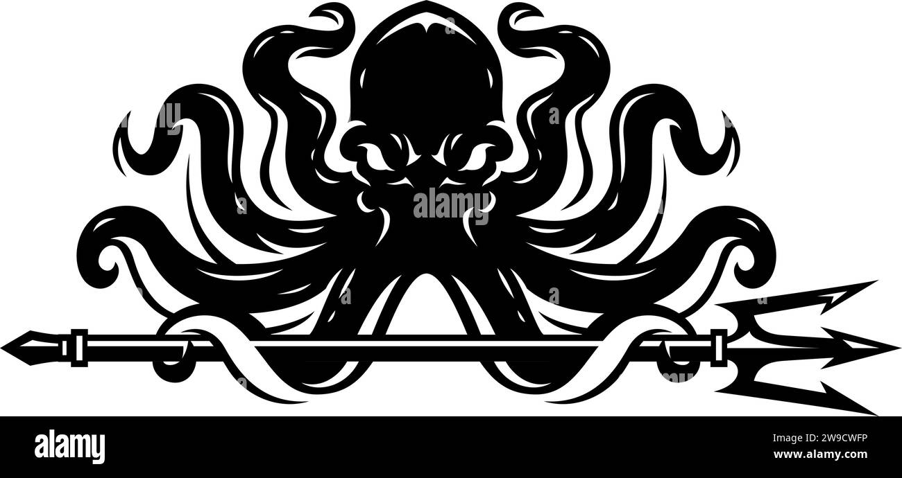 Kraken agressif (Octopus) tenant un Trident Illustration de Vecteur