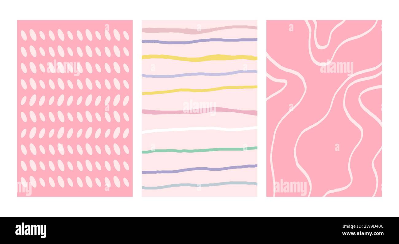 Motifs irréguliers dessinés à la main géométriques simples. Doodle dessin simple à carreaux avec des textures. Ensemble d'affiches. Papier graphique couleur pastel drôle. Illustration de Vecteur