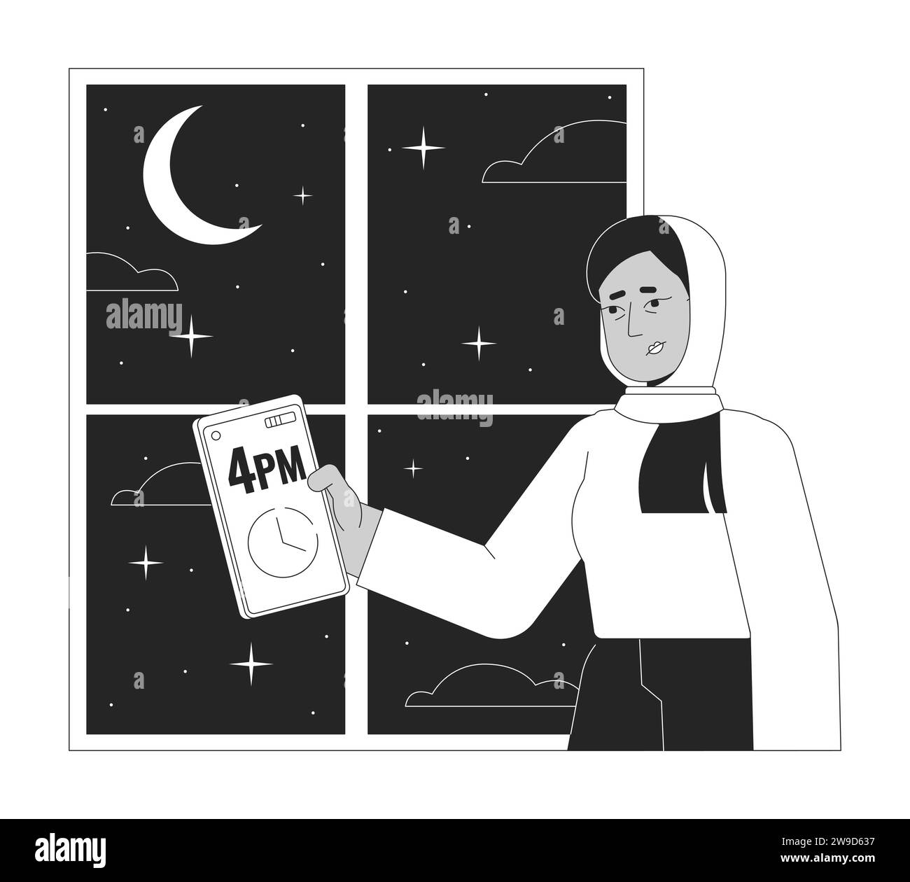 Les jours sombres d'hiver apportent dépression dessin animé noir et blanc illustration plate Illustration de Vecteur