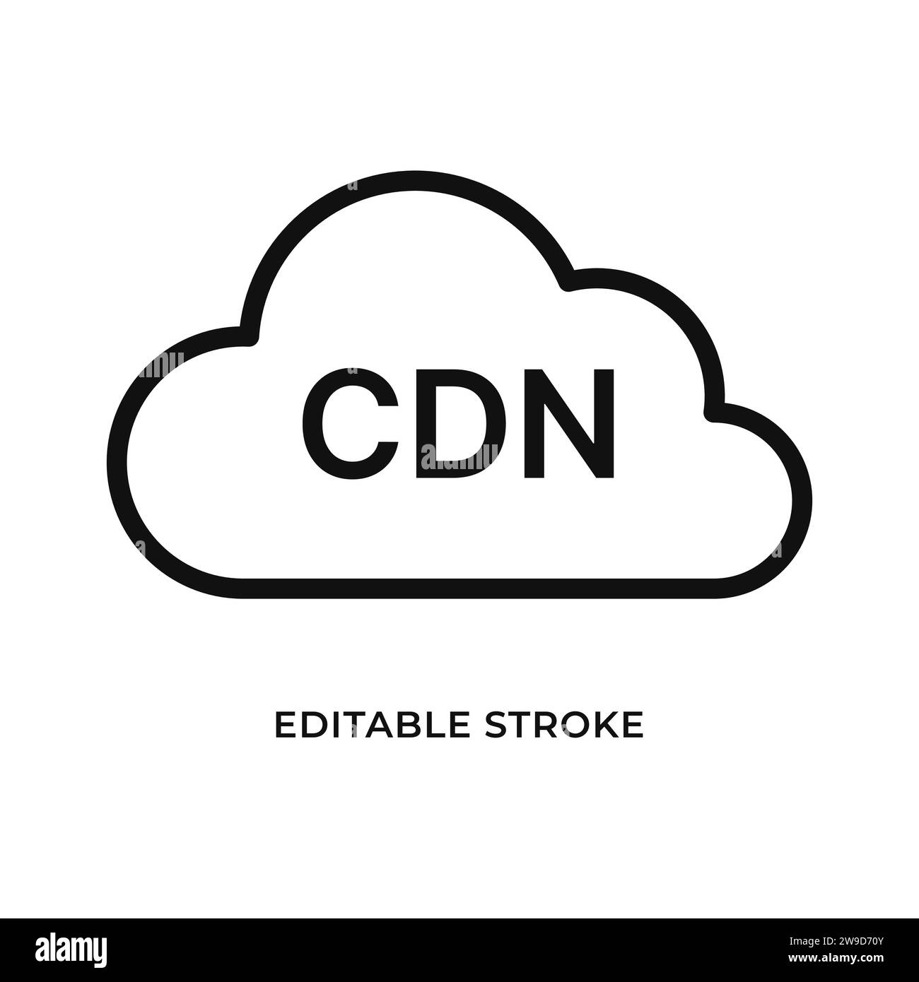 Icône de réseau de diffusion de contenu sous la forme d'un cloud. Abréviation CDN. Illustration vectorielle isolée. Contour modifiable. Illustration de Vecteur