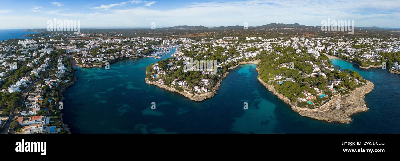 Panorama de Cala d'Or à Majorque vue aérienne, îles Baléares Banque D'Images