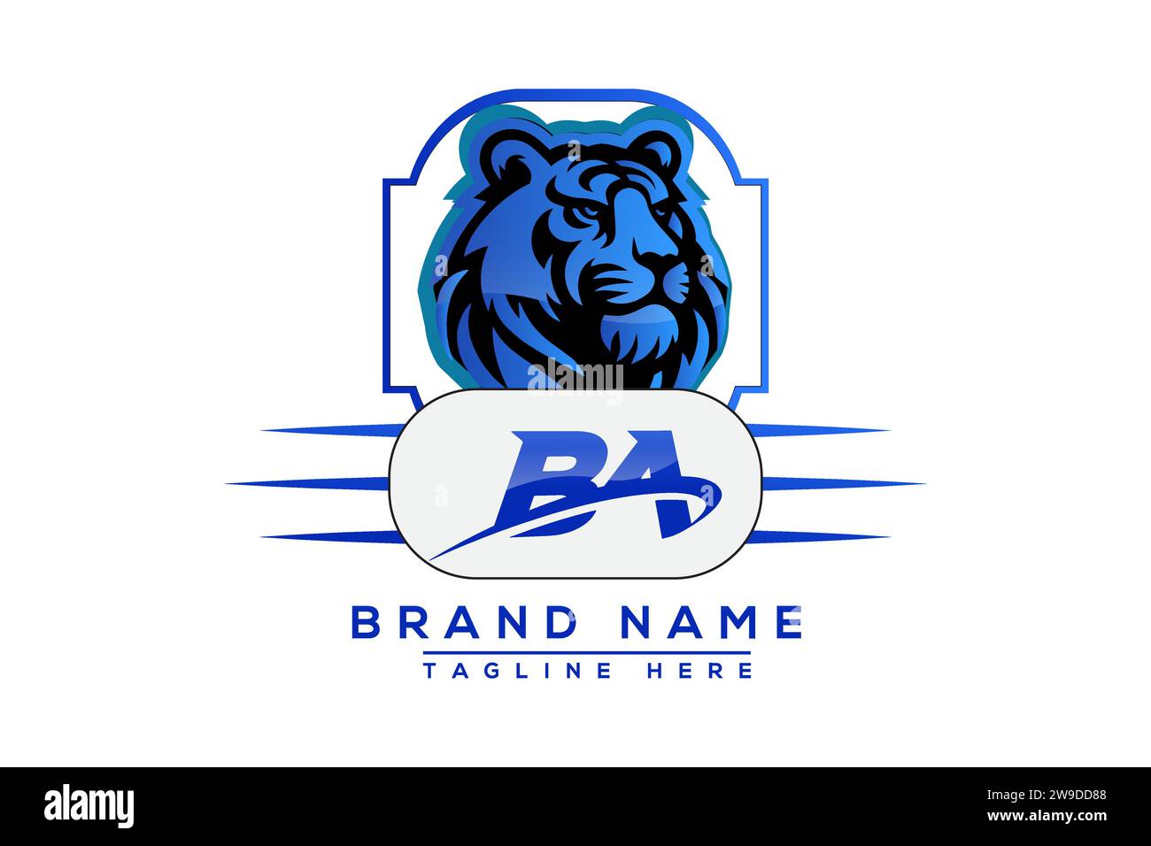 Logo BA Tiger Blue Design. Conception de logo de vecteur pour les entreprises. Illustration de Vecteur