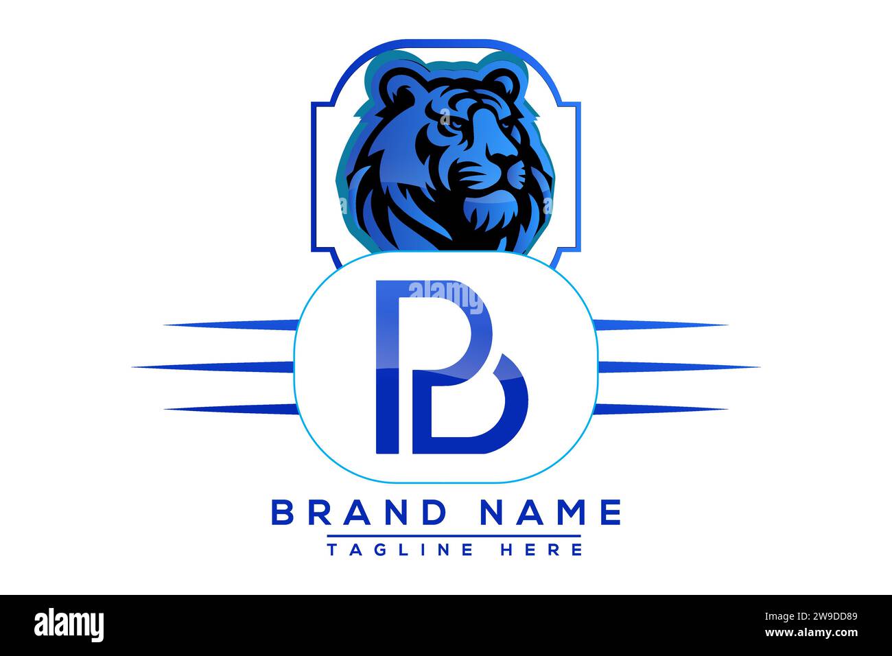 Logo BP Tiger bleu design. Conception de logo de vecteur pour les entreprises. Illustration de Vecteur