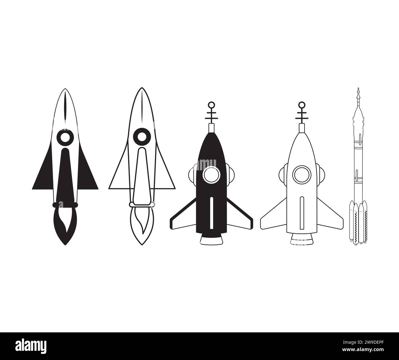 Rocket Vector, Rocket Clipart, Spaceship Outline, Rocket Clipart, Mid Century Vintage Rockets, Rocket Ship, Space Illustration de Vecteur