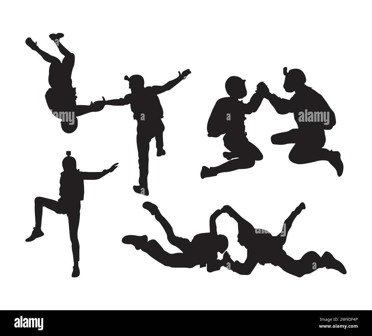 Sky Diving, sport de parachutisme, vecteur de parachute, Silhouette de plongée en ciel, Pack de plongée en ciel, saut en parachute Illustration de Vecteur