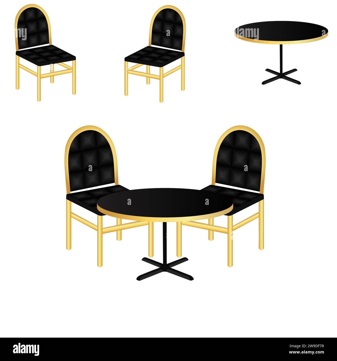 Set Table and chaises Vector. Table et chaises, meubles pour cuisine design d'intérieur, café, restaurant. Illustration vectorielle. Illustration de Vecteur
