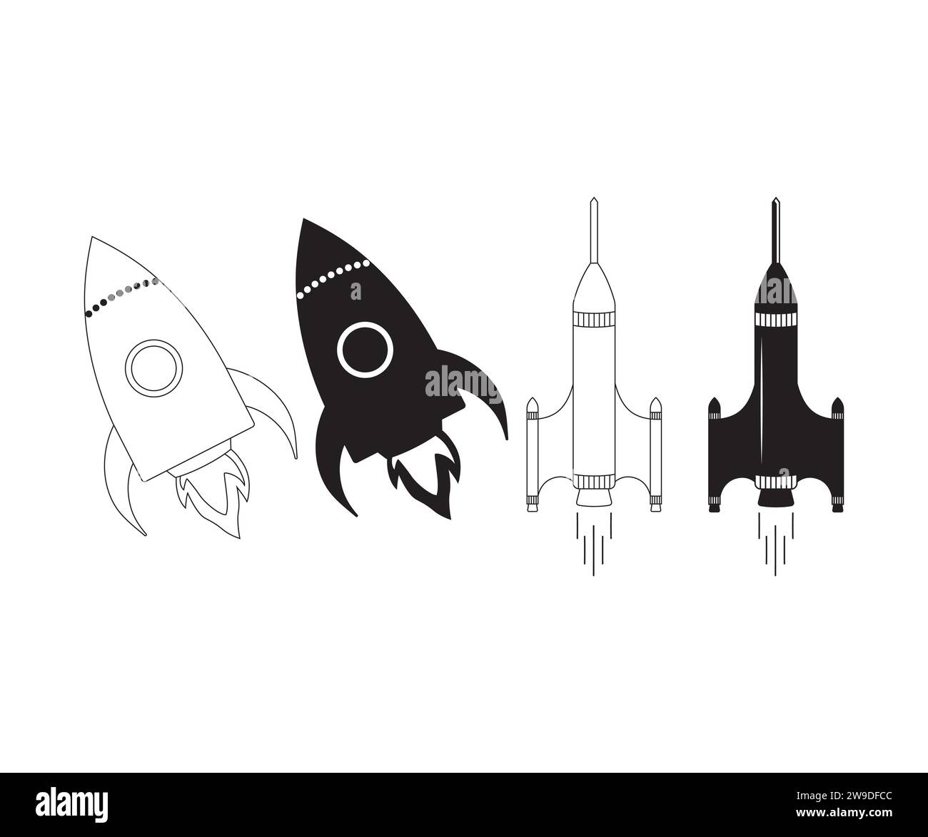 Rocket Vector, Rocket Clipart, Spaceship Outline, Rocket Clipart, Mid Century Vintage Rockets, Rocket Ship, Space Illustration de Vecteur