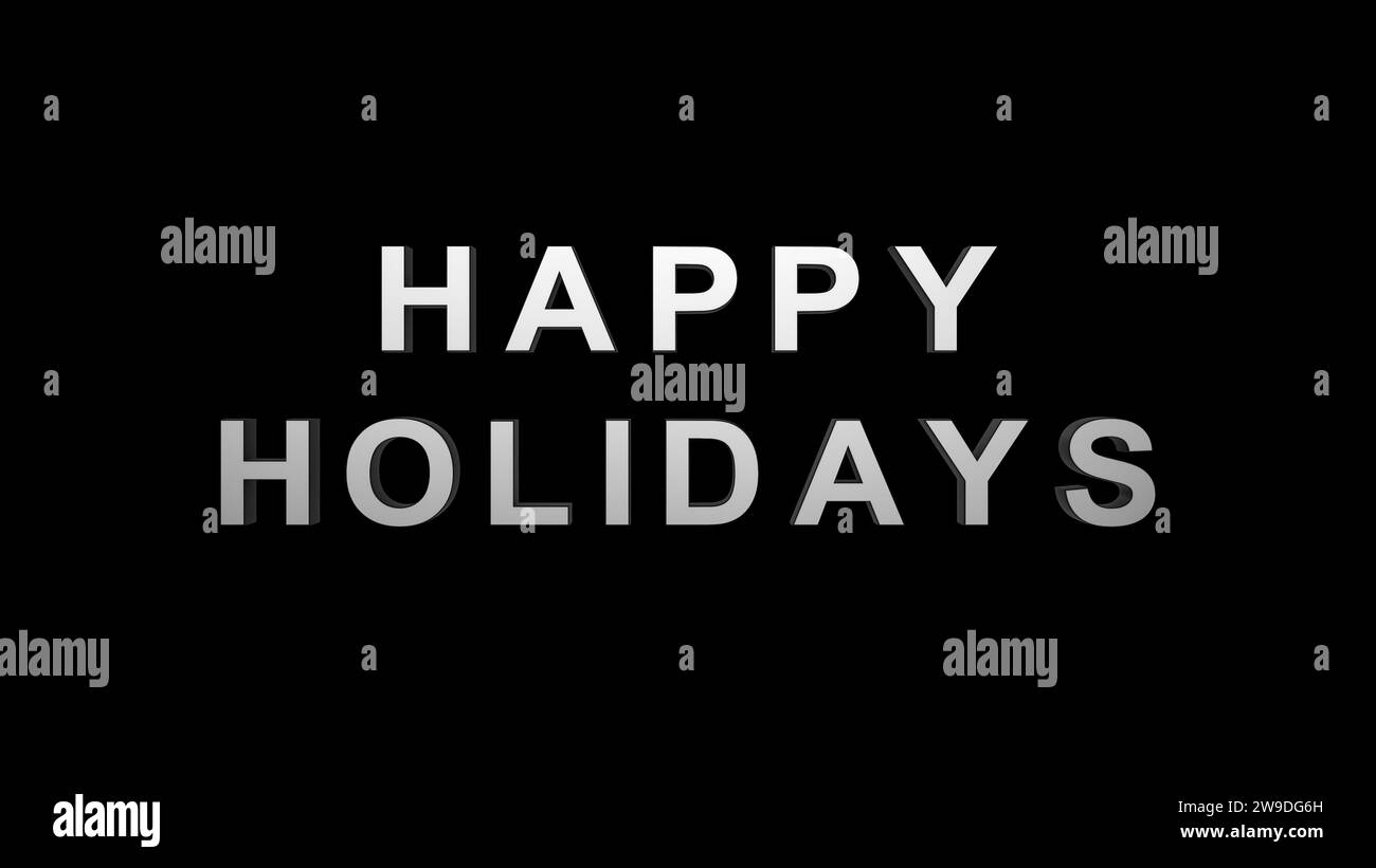 Texte en métal 3D Happy Holiday sur fond noir avec Alpha Matte Banque D'Images