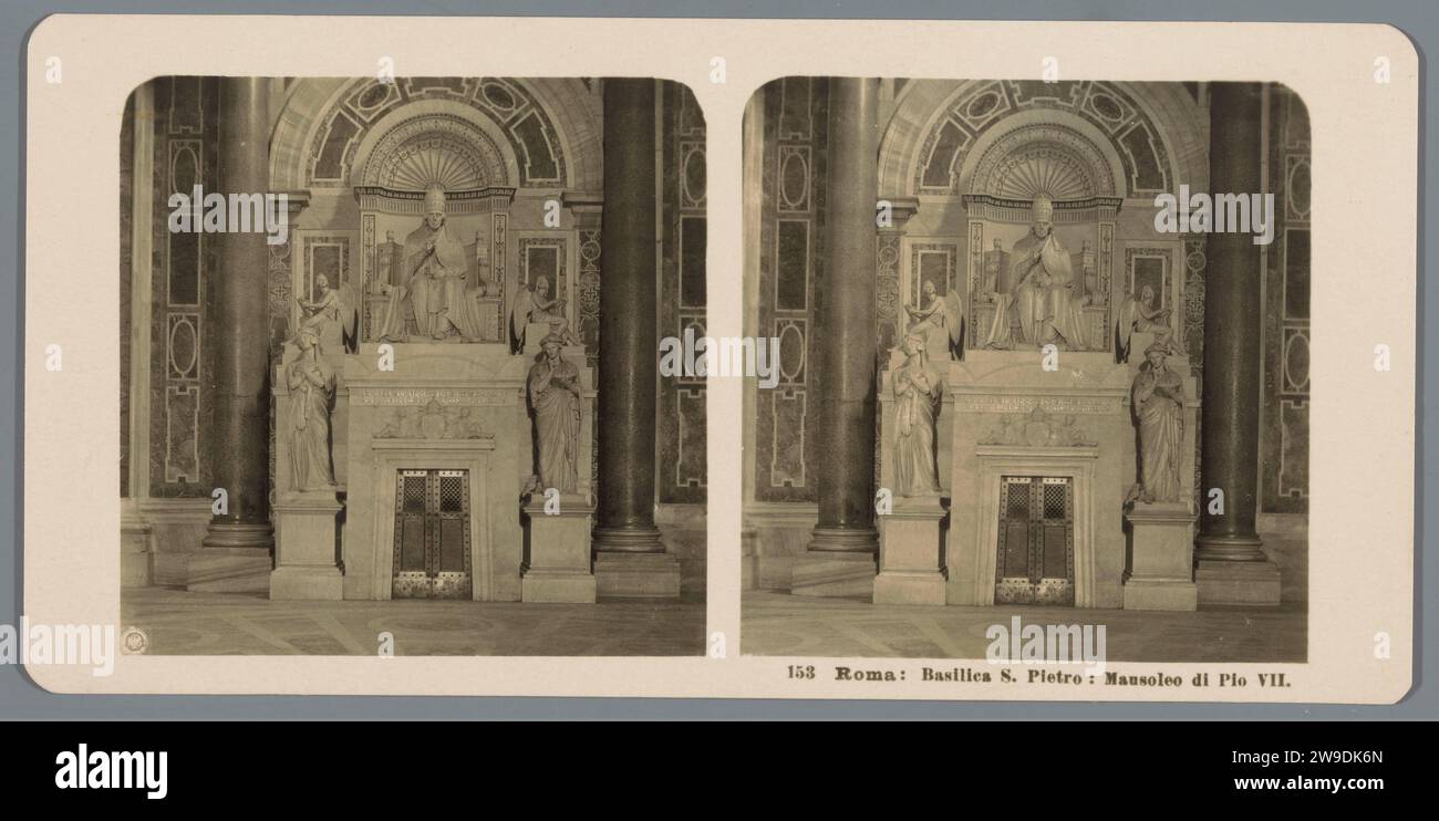 Tombe du pape Pie VII dans le Sint-Pietersbasiliek dans la Cité du Vatican, Neue Photographic Gesellschaft, c. 1900 - c. 1910 stéréographe St. Carton de la basilique de Pierre. support photographique gélatine impression argent tombe, tombe. intérieur de l'église Banque D'Images