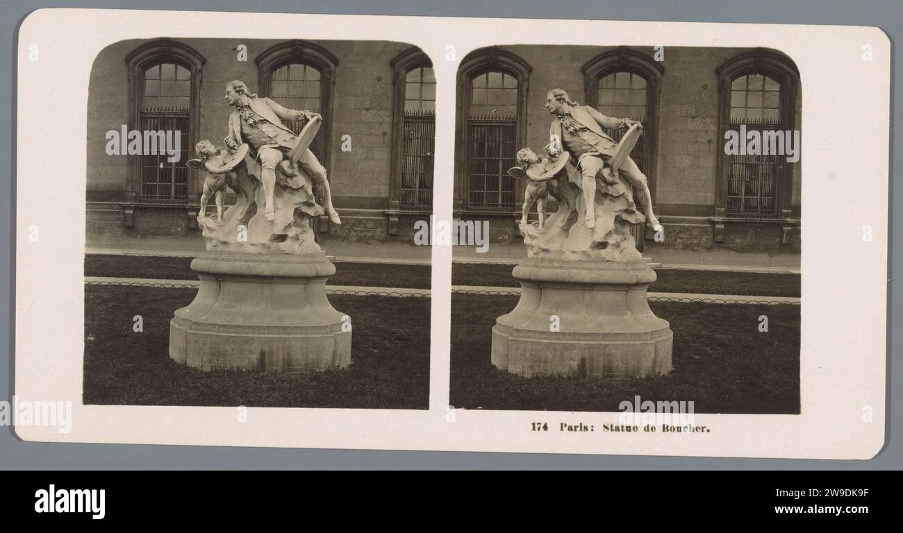 Monument à François Boucher dans le jardin du musée du Louvre à Paris, Neue Photographic Gesellschaft, 1904 Stereograph Paris Cardboard. support photographique monument d'impression argentique en gélatine, statue. sculpture. portrait, autoportrait de peintre Banque D'Images