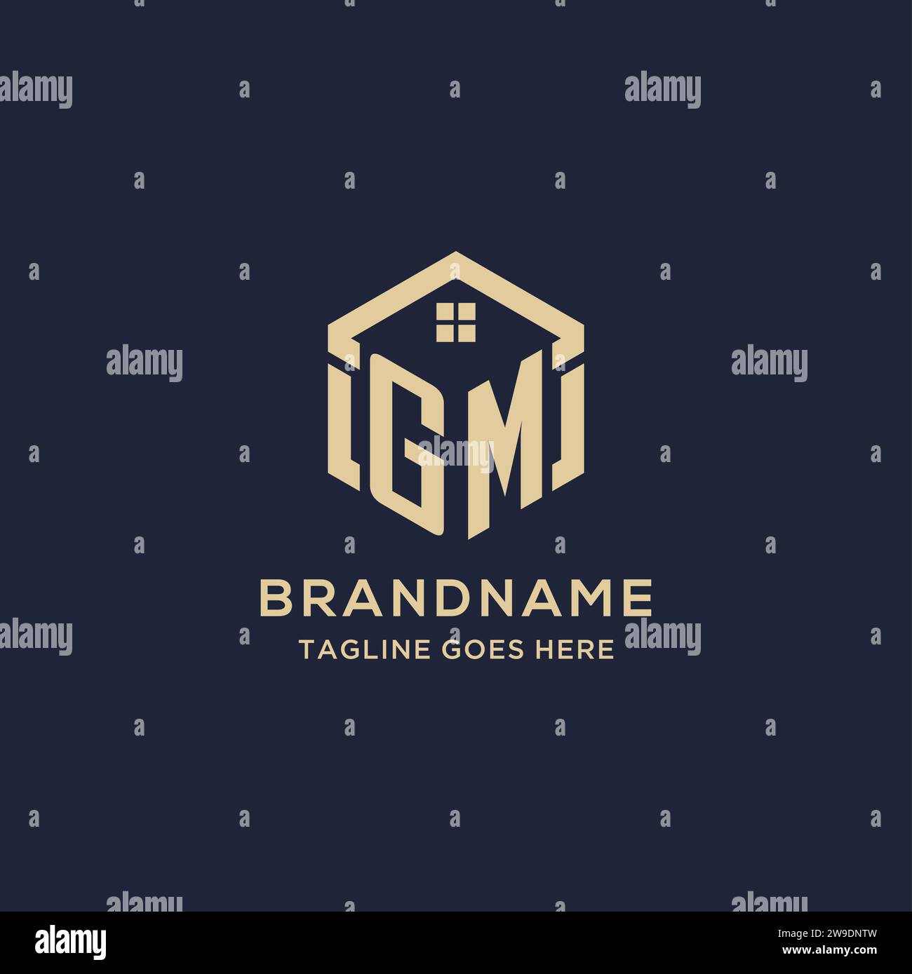 Initiales logo GM avec forme hexagonale de toit de maison abstraite, graphique vectoriel de conception de logo immobilier simple et moderne Illustration de Vecteur