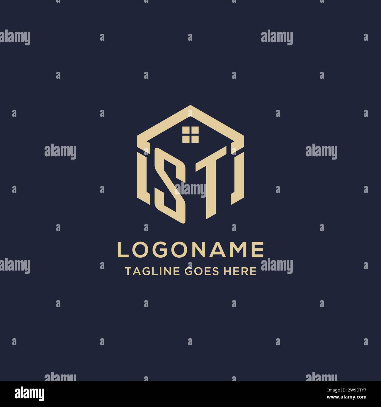 Initiales ST logo avec forme hexagonale de toit de maison abstraite, graphique vectoriel de conception de logo immobilier simple et moderne Illustration de Vecteur