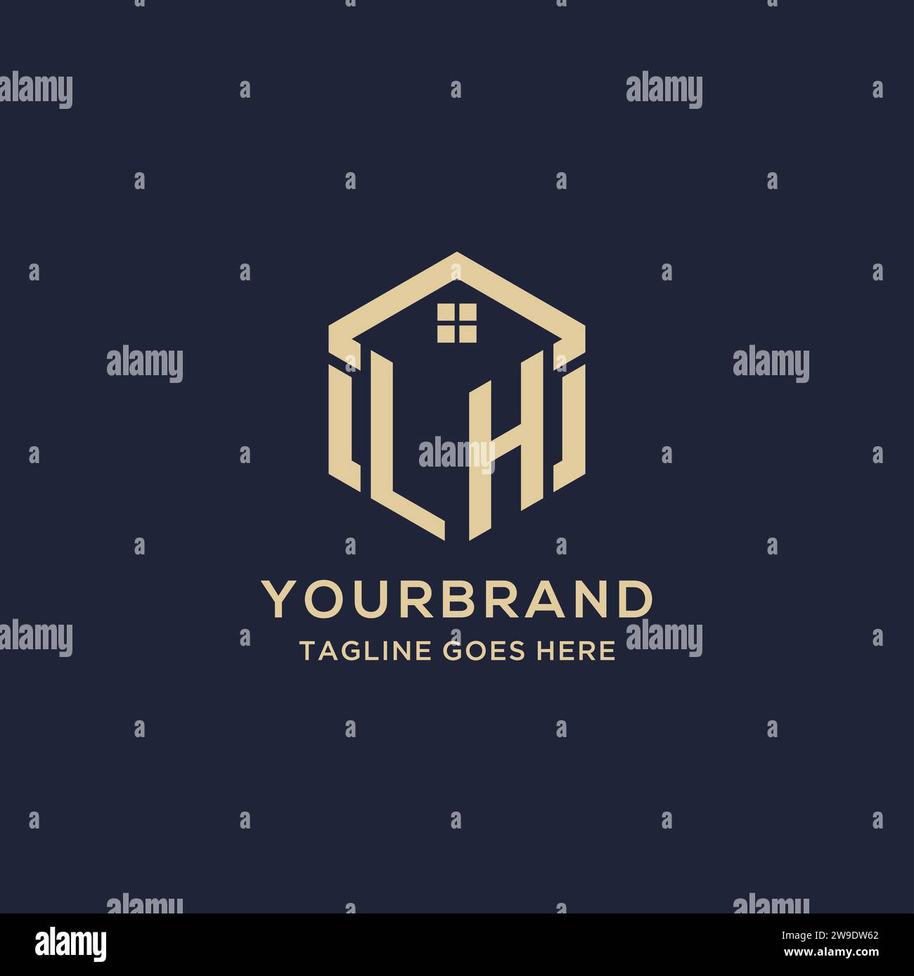Initiales LH logo avec forme hexagonale de toit de maison abstraite, graphique vectoriel de conception de logo immobilier simple et moderne Illustration de Vecteur