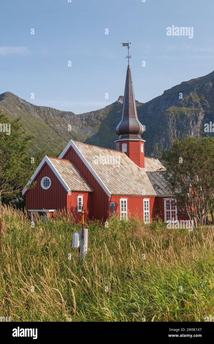 Église de Flakstad, Flakstadoya, Îles Lofoten, Norvège Banque D'Images