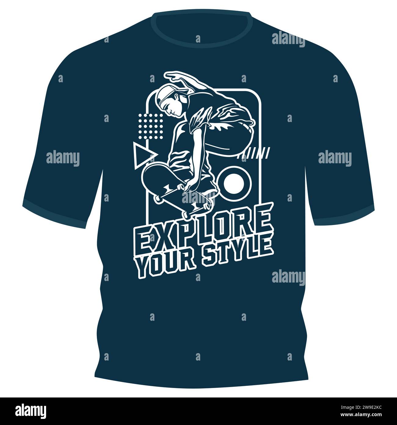 T-shirt Skateboard Extreme Vector Design. Grunge Memphis style en couleur blanche Illustration de Vecteur