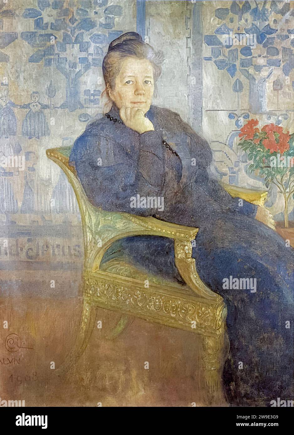 Selma Lagerlöf (1858-1940), écrivaine suédoise. Première femme à remporter le prix Nobel de littérature (1909), portrait à l'huile sur toile de Carl Larsson, 1908 Banque D'Images