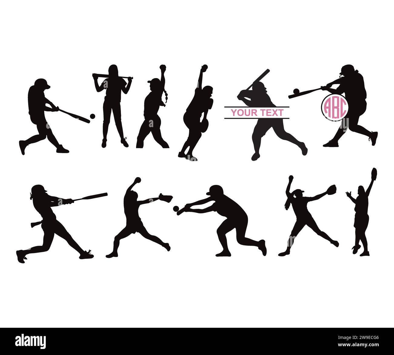 Softball femmes, lanceur de filles de baseball, silhouettes de softball, fille de softball, paquet de joueur de softball, Softballs Clipart, Sports clip Art Illustration de Vecteur