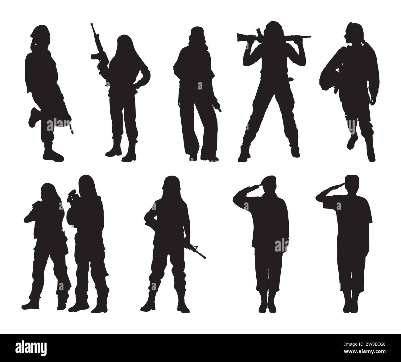 Soldat féminin, vecteur de soldat, Bundle vecteur de soldat, Bundle SVG militaire, Salute de soldat de l'armée, soldats Silhouette, Soldier Clipart, WMAN Soldier Illustration de Vecteur