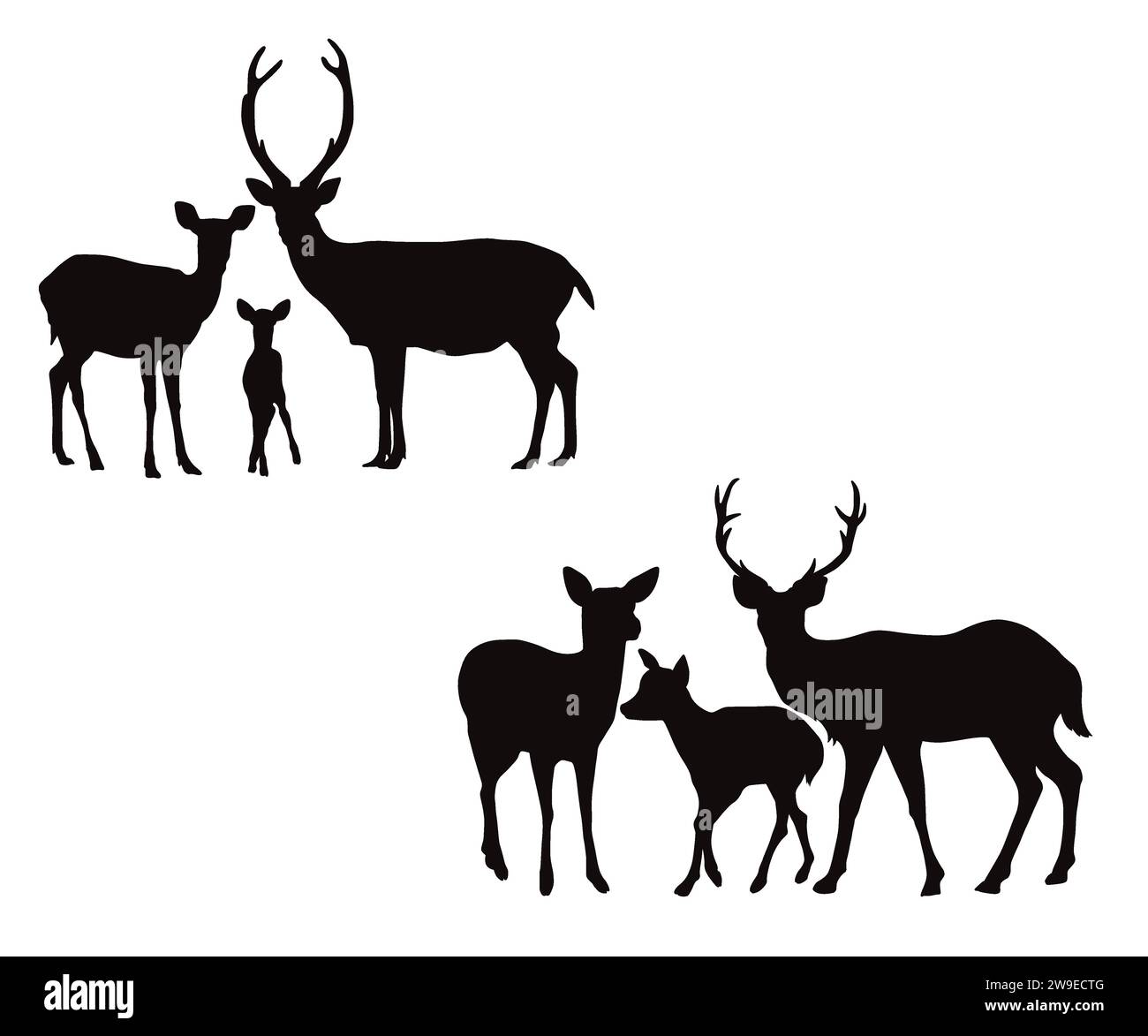 Deer's silhouettes, Deer's Vector Bundle, Deer's Family, Mama and Baby Deer, Deer Family, Deer Silhouette, Baby Deer, Deer Antwerpen, Deer Head Illustration de Vecteur