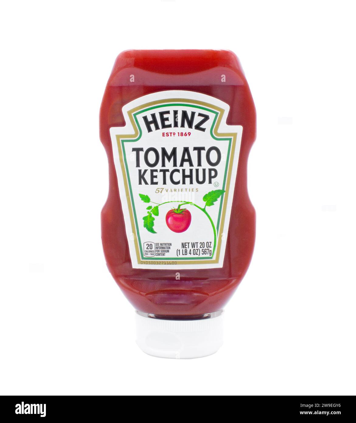 Ocala, FL - 16 novembre 2023 bouteille souple en plastique de ketchup original de tomate Heinz isolé sur fond blanc. vue avant. Fabriqué par le H. Banque D'Images