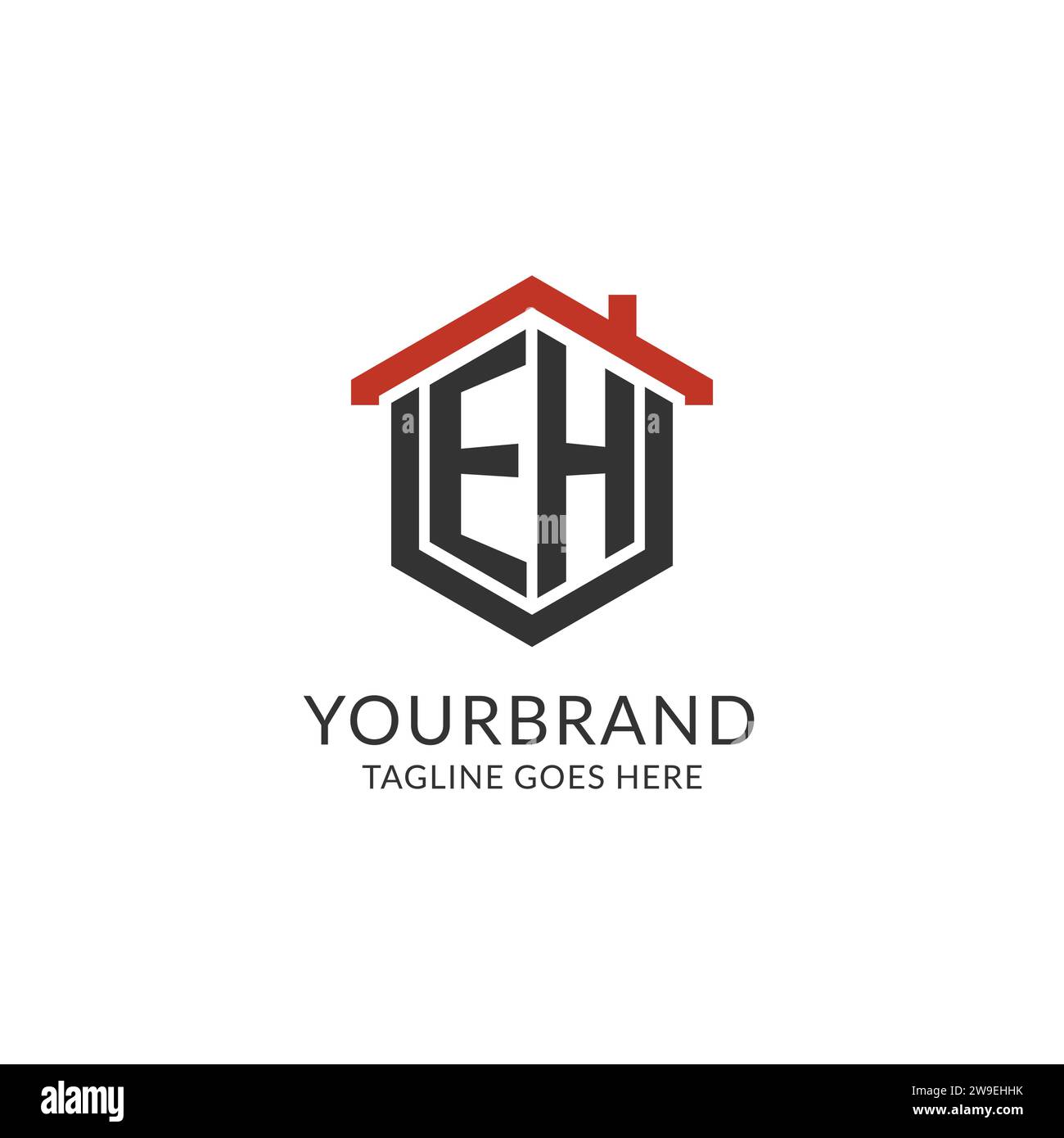 Logo initial EH monogramme avec conception de forme hexagonale de toit à la maison, graphique vectoriel de conception de logo immobilier simple et minimal Illustration de Vecteur